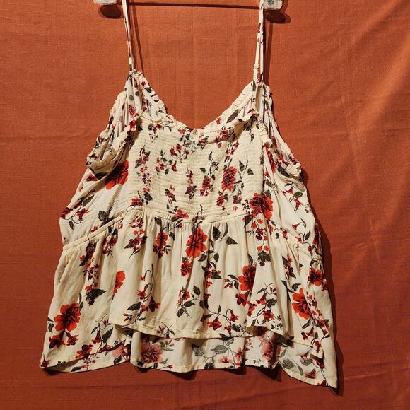 Old Navy Ivory Poppy Red Floral Flower Strappy Ruched Tank Size XXL - Picture 3 of 8
